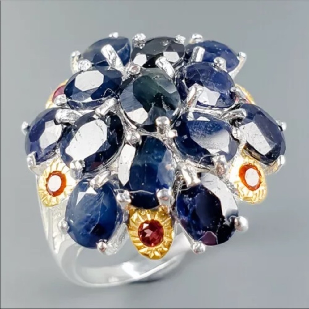 Artisan crafted sapphire solid silver ring 6.75